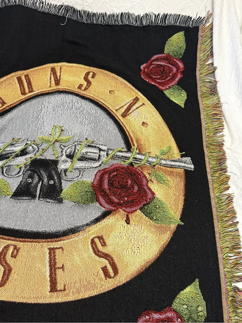 VTG Guns N Roses Woven Tapestry Wall Hanging HTF Rose Rock Decor 55x45 EUC AFD